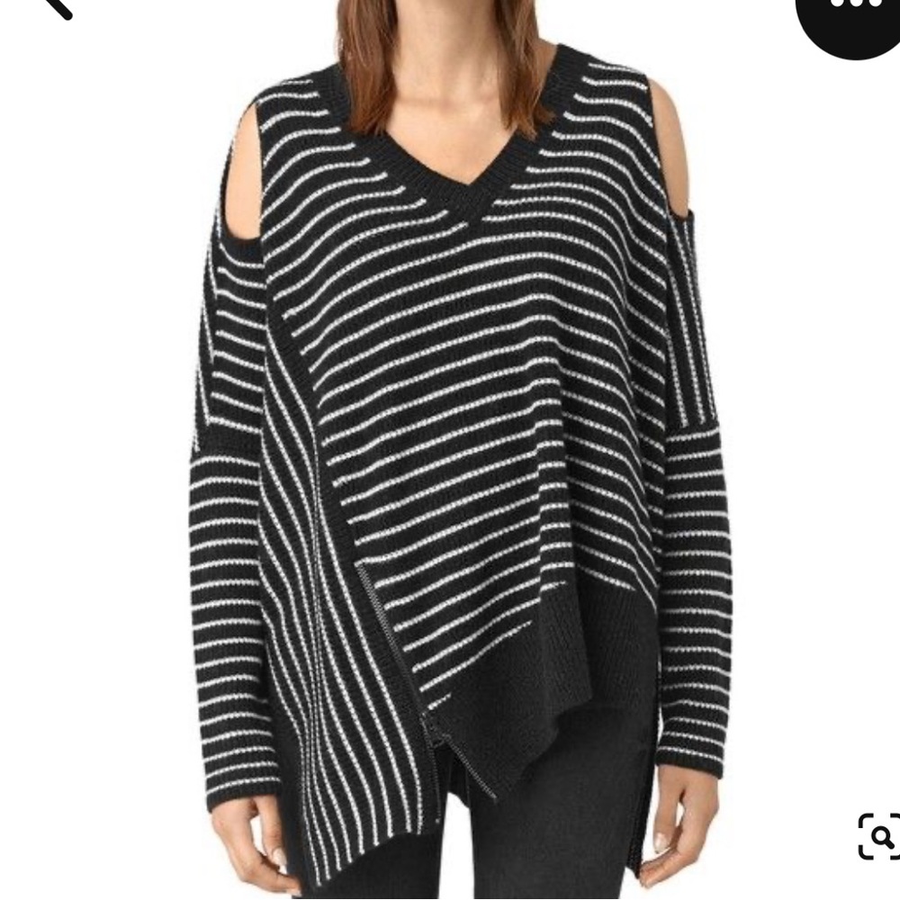 All Saints, Able Striped Open Shoulders, Wool blend jumper, Small